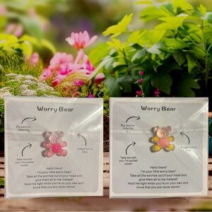 Worry Bear 2 Pc Set Bundle Miniature Bears Anxiety Sensory Therapy Pink Yellow